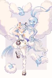 Rule 34 | 1girl, altaria, creatures (company), flying miku (project voltage), game freak, gen 3 pokemon, hatsune miku, nintendo, official alternate costume, pokemon, project voltage, ryokuno green, see-through, see-through shorts, shorts, swablu, twintails, vocaloid