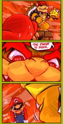 Rule 34 | bowser, brown hair, comic, commentary, english commentary, english text, highres, male focus, mario, mario (series), lava, nintendo, red hair, sindraws, super crown, the lord of the rings, tolkien&#039;s legendarium, tolkien's legendarium