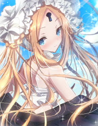 Rule 34 | 1girl, abigail williams (fate), abigail williams (swimsuit foreigner) (fate), akatsuki (ggsy7885), bare shoulders, bikini, black jacket, blonde hair, blue eyes, blue sky, blush, bonnet, bow, braid, breasts, fate/grand order, fate (series), forehead, hair bow, hair rings, highres, jacket, keyhole, long hair, looking at viewer, looking back, off shoulder, parted bangs, sidelocks, sky, small breasts, smile, sparkle, swimsuit, twin braids, twintails, very long hair, white bikini, white bow, white headwear