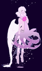 Rule 34 | 1girl, ascot, boots, commentary request, covering own mouth, dress, floating, full body, hair over one eye, hand over own mouth, jacket, kishin sagume, kiui (kogane), long sleeves, looking at viewer, open clothes, open jacket, purple dress, short hair, simple background, single wing, solo, touhou, twitter username, white footwear, white hair, white jacket, wings, yellow eyes