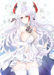 Rule 34 | 1girl, absurdres, antenna hair, azur lane, bad id, bad pixiv id, bare shoulders, blush, breasts, bridal gauntlets, bridal veil, cleavage, closed mouth, clothes lift, collarbone, commentary request, dress, dress lift, elbow gloves, floating hair, floral background, flower, garter straps, gloves, headgear, highres, jjkl9195, korean commentary, large breasts, lifted by self, long hair, looking at viewer, mole, mole on breast, multicolored hair, orange eyes, prinz eugen (azur lane), prinz eugen (symphonic fate) (azur lane), red hair, sideboob, silver hair, smile, solo, streaked hair, swept bangs, thighhighs, thighs, veil, very long hair, wedding dress, white dress, white flower, white gloves, white thighhighs