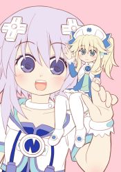 Rule 34 | 2girls, bangle, bare shoulders, bracelet, breasts, changyoushan, choker, d-pad, d-pad hair ornament, dress, fairy, flat chest, hair ornament, hairclip, happy, hat, histoire, hood, hoodie, jersey, jersey dress, jewelry, mini person, minigirl, multiple girls, neptune (neptunia), neptune (series), open mouth, purple eyes, purple hair, ribbon, shoes, short hair, small breasts, smile, yamayama