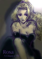Rule 34 | 1990s (style), 1girl, black dress, blonde hair, breasts, character name, dress, female focus, final fantasy, final fantasy iv, lowres, rosa farrell, solo