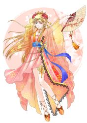 Rule 34 | 1girl, ;), aino minako, arm up, armpits, bishoujo senshi sailor moon, blonde hair, blue eyes, breasts, bug, butterfly, chinese clothes, cleavage, dress, english text, floating hair, flower, full body, grin, hair between eyes, hair flower, hair ornament, hand fan, highres, holding, holding fan, insect, koya, long hair, looking at viewer, medium breasts, one eye closed, orange footwear, outstretched arm, pink dress, red flower, see-through, smile, solo, standing, thighlet, very long hair, white background