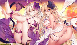 Rule 34 | &gt;:), 2girls, ahoge, alternate costume, ass, bare shoulders, barefoot, bent over, blonde hair, blue hair, blush, breasts, cameltoe, cleavage, covered erect nipples, criss-cross halter, dual persona, fate/grand order, fate (series), feet, flower, hair flower, hair ornament, halterneck, jeanne d&#039;arc (fate), jeanne d&#039;arc (ruler) (fate), jeanne d&#039;arc alter (avenger) (fate), jeanne d&#039;arc alter (fate), large breasts, looking at viewer, multiple girls, obiwan, pale skin, parted lips, revealing clothes, silver hair, smile, soles, toes, twitter username, underboob, v-shaped eyebrows, yellow eyes