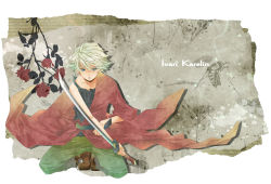 Rule 34 | 10s, 1boy, blonde hair, blue eyes, ivan karelin, japanese clothes, katana, male focus, plant, short hair, solo, soratsuki, sword, tiger &amp; bunny, weapon