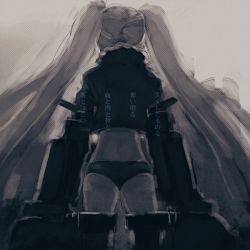 Rule 34 | 10s, 1girl, abyssal ship, bad id, bad pixiv id, bikini, ichi inaru, jacket, kantai collection, long hair, mono2501, pale skin, solo, southern ocean oni, swimsuit, thighhighs, thighs, translation request, twintails, very long hair, white hair