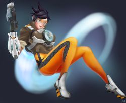 Rule 34 | black hair, brown eyes, danichi, formal, glasses, open mouth, overwatch, overwatch 1, short hair, suit, tracer (overwatch)