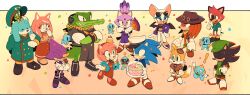 Rule 34 | 4girls, 6+boys, ^ ^, ahoge, amy rose, anchor symbol, animal, animal ears, animal nose, animal on head, apron, aqua coat, aqua headwear, aqua jacket, arm at side, arm behind back, arms at sides, arms up, bandana, bandeau, bat ears, bat girl, bat wings, belt, bird, black apron, black bandeau, black footwear, black fur, black wings, blaze the cat, blue eyes, blue eyeshadow, blue fur, blue hair, blue jacket, blush stickers, body fur, boots, border, bottomless, bow, bowtie, breasts, brown capelet, brown fur, brown headwear, brown sweater, brown vest, buttons, cabbie hat, cake, candle, capelet, cat ears, cat girl, cat tail, chao (sonic), cleavage, clenched hands, closed eyes, closed mouth, coat, collared shirt, colored skin, conductor&#039;s wife (the murder of sonic the hedgehog), conductor (the murder of sonic the hedgehog), confetti, cowboy hat, crocodilian, crossed arms, cup, digimin, double-breasted, dress, drinking glass, drumsticks, ear covers, espio the chameleon, everyone, eye contact, eyeshadow, eyewear on head, facial hair, fangs, fangs out, feather boa, fedora, flicky (character), floating, flower, folding fan, food, food on head, forehead jewel, fox boy, fox ears, fox tail, full body, fur-trimmed footwear, fur-trimmed gloves, fur (clothing), fur trim, furry, furry female, furry male, gem, gloves, gradient background, green apron, green bow, green bowtie, green eyes, green headwear, green skin, grey shirt, grin, hairband, half-closed eye, half-closed eyes, hand fan, hand on own cheek, hand on own face, hand on own hip, hand to own mouth, hand up, hands on own hips, hands up, happy, hat, headphones, heart, highres, holding, holding cloth, holding drinking glass, holding drumsticks, holding fan, holding flower, holding food, holding plate, horns, jacket, knuckles the echidna, leg up, locked arms, long dress, long hair, long skirt, long sleeves, looking at another, looking to the side, makeup, medium breasts, midriff, mini hat, multicolored fur, multicolored hair, multicolored skin, multiple boys, multiple girls, multiple tails, mustache, nervous, nervous smile, object on head, official art, on head, open clothes, open jacket, open mouth, open vest, orange eyes, outside border, pants, peaked cap, pink fur, pink hair, plaid capelet, plate, protagonist (the murder of sonic the hedgehog), purple dress, purple eyes, purple footwear, purple fur, purple hair, purple jacket, purple skin, purple tunic, red bow, red bowtie, red dress, red flower, red footwear, red fur, red gemstone, red hairband, red rose, red skirt, reptile boy, ring (sonic), rose, rouge the bat, sash, semi-rimless eyewear, shadow the hedgehog, sharp teeth, shirt, shoes, short hair, short sleeves, sidelocks, sideways mouth, simple background, single ear cover, single horn, skirt, sleeveless, sleeveless dress, small breasts, smile, snout, socks, sonic (series), sonic the hedgehog, sparkle, spiked gloves, standing, standing on one leg, streaked hair, sunglasses, sweat, sweater, tail, tails (sonic), teeth, the murder of sonic the hedgehog, tilted headwear, topknot, traditional bowtie, train conductor, transparent border, tunic, two-tone fur, two-tone hair, two-tone skin, two tails, u u, uneven eyes, vector the crocodile, vest, white footwear, white fur, white gloves, white hair, white headwear, white pants, white shirt, white socks, wings, yellow-framed eyewear, yellow background, yellow bandana, yellow fur, yellow horns, yellow socks