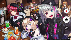 Rule 34 | 6+girls, aa-12 (girls&#039; frontline), beret, blonde hair, blue eyes, brown hair, buckle, cake, candy, chibi, chips (food), commentary, commentary request, fnc (girls&#039; frontline), fomyu (formula), food, girls&#039; frontline, gloves, green eyes, hat, heart, heterochromia, highres, idw (girls&#039; frontline), looking at viewer, mdr (girls&#039; frontline), mp7 (girls&#039; frontline), multicolored hair, multiple girls, orange eyes, snap-fit buckle, springfield (girls&#039; frontline)