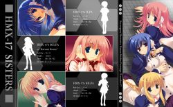 Rule 34 | 00s, 3girls, :d, blonde hair, blue hair, blush, from behind, highres, ilfa (to heart), looking at viewer, looking back, milfa (to heart), mitsumi misato, multiple girls, open mouth, pink hair, red eyes, robot ears, sidelocks, silfa (to heart), silhouette, smile, tareme, text focus, to heart (series), to heart 2, wallpaper
