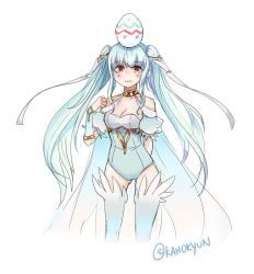 Rule 34 | 1girl, animal ears, bare shoulders, blue hair, rabbit ears, rabbit tail, detached collar, egg, fake animal ears, fire emblem, fire emblem: the blazing blade, fire emblem heroes, hair ornament, leotard, long hair, looking at viewer, ninian, nintendo, playboy bunny, red eyes, smile, solo, tail, twintails, wrist cuffs