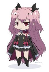 Rule 34 | &gt;:3, 10s, 1girl, :3, bare shoulders, chibi, detached sleeves, fang, fang out, krul tepes, long hair, mudou eichi, owari no seraph, pink hair, pointy ears, red eyes, solo, two side up, v-shaped eyebrows
