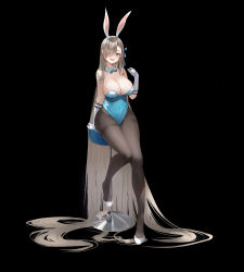 Rule 34 | 1girl, absurdly long hair, absurdres, animal ears, asuna (blue archive), asuna (bunny) (blue archive), bare shoulders, black background, black pantyhose, blue archive, blue bow, blue bowtie, blue leotard, blush, bow, bowtie, breasts, brown hair, cleavage, covered navel, detached collar, elbow gloves, fake animal ears, full body, gloves, gulu qaq, hair over one eye, hairband, highres, large breasts, leotard, long hair, looking at viewer, one eye covered, pantyhose, parted lips, playboy bunny, rabbit ears, simple background, sitting, smile, solo, thighs, very long hair, white footwear, white gloves, white hairband
