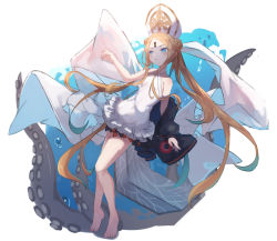 Rule 34 | 1girl, abigail williams (fate), abigail williams (swimsuit foreigner) (fate), abigail williams (swimsuit foreigner) (second ascension) (fate), bare shoulders, barefoot, black bow, black jacket, blonde hair, blue eyes, bow, braid, braided bun, commentary, double bun, dress swimsuit, elxion, fate/grand order, fate (series), forehead, frilled swimsuit, frills, full body, hair bun, hat, jacket, jacket partially removed, keyhole, long hair, long sleeves, looking away, mitre, multiple bows, one-piece swimsuit, open clothes, open jacket, orange bow, parted bangs, parted lips, sidelocks, solo, swimsuit, tentacles, twintails, two-tone headwear, very long hair, water, white background, white hat, white one-piece swimsuit, yellow hat