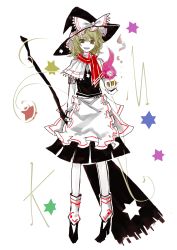Rule 34 | 1girl, :d, absurdres, apron, black footwear, black hat, black skirt, black vest, blonde hair, bow, broom, capelet, frilled apron, frills, full body, hat, hat bow, hexagram, highres, holding, holding broom, initial, kirisame marisa, looking at viewer, mini-hakkero, open mouth, red scarf, scarf, shoes, skirt, smile, socks, solo, star (symbol), touhou, vest, waist apron, white apron, white background, white bow, white socks, witch hat, yellow eyes, yutapon