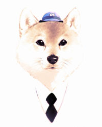 Rule 34 | animal, animal focus, bad id, bad tumblr id, black eyes, black necktie, clothed animal, commentary request, dog, hat, highres, ilya kuvshinov, looking at viewer, necktie, no humans, original, police hat, shiba inu, shirt, solo, whiskers, white shirt