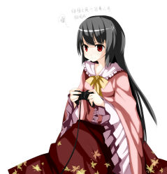Rule 34 | 1girl, black hair, controller, female focus, game console, game controller, highres, houraisan kaguya, long hair, noirly, playing games, playstation 2, red eyes, solo, touhou