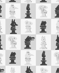Rule 34 | animal, ascot, bird, bow, bowtie, checkered background, chess piece, clothed animal, collared dress, collared jacket, crow, dress, fox, frog, goat, greyscale, hat, highres, jacket, lapels, monochrome, no humans, notched lapels, object focus, original, rabbit, shirt, simple background, tono (rt0no), top hat, traditional bowtie