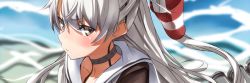 Rule 34 | 10s, 1girl, amatsukaze (kancolle), blush, brown eyes, choker, dress, gradient background, kantai collection, long hair, looking at viewer, sailor dress, school uniform, serafuku, silver hair, solo, tsuuhan, twintails, two side up
