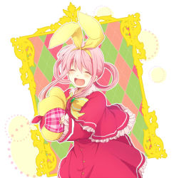 Rule 34 | 10s, 1girl, blush, bow, capelet, dress, hair ribbon, hair rings, hairband, hat, holding, holding clothes, holding hat, long hair, open mouth, pink dress, pink hair, ribbon, sherlock shellingford, smile, solo, standing, takana (nanao), tantei opera milky holmes, twintails, unworn hat, unworn headwear