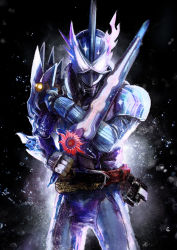 Rule 34 | 1boy, armor, bodysuit, commentary, helmet, highres, holding, holding sword, holding weapon, kamen rider, kamen rider saber (series), kamen rider xross saber, looking at viewer, rider belt, solo, sword, tokusatsu, upper body, weapon, white eyes, yygnzm