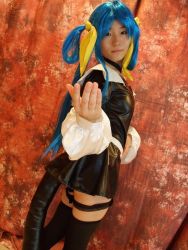 Rule 34 | arc system works, blue hair, boots, cosplay, dizzy (guilty gear), guilty gear, kabura hitori (model), midriff, photo (medium), thighhighs, twintails