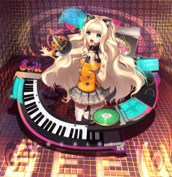 Rule 34 | 1girl, bad id, bad pixiv id, blonde hair, blue eyes, female focus, headset, instrument, jname, keyboard (instrument), long hair, microphone, open mouth, seeu, solo, studio microphone, very long hair, vocaloid