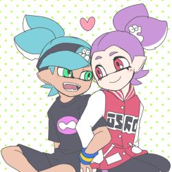 Rule 34 | 2boys, domino mask, flat color, heart, inkling player character, male focus, mask, multiple boys, nintendo, pointy ears, smile, splatoon (series), tentacle hair, tentacles, white background