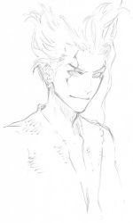 Rule 34 | 1boy, dr. stone, graphite (medium), greyscale, ishigami senkuu, kubo tite, looking at viewer, male focus, monochrome, sketch, smile, solo, tagme, traditional media