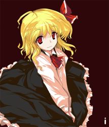 Rule 34 | 1girl, alphes (style), blonde hair, embodiment of scarlet devil, female focus, ideolo, parody, red eyes, rumia, short hair, solo, style parody, touhou