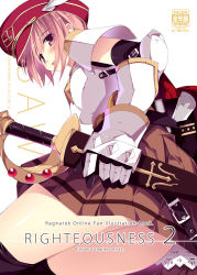 Rule 34 | 1girl, akisoba, armor, armored dress, blush, cape, hat, highres, lord knight (ragnarok online), open mouth, pink eyes, pink hair, ragnarok online, short hair, solo, sword, thighhighs, upskirt, weapon
