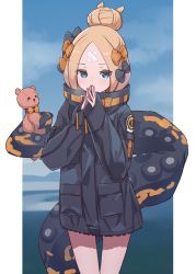 Rule 34 | 1girl, abigail williams (fate), abigail williams (traveling outfit) (fate), absurdres, black bow, black jacket, blonde hair, blue eyes, blush, bow, breathing on hands, commentary request, covered mouth, crossed bandaids, day, fate/grand order, fate (series), hair bow, hair bun, hands up, heroic spirit traveling outfit, highres, jacket, kopaka (karda nui), long hair, long sleeves, looking at viewer, multiple hair bows, official alternate costume, orange bow, parted bangs, polka dot, polka dot bow, single hair bun, sleeves past wrists, solo, steepled fingers, stuffed animal, stuffed toy, suction cups, teddy bear, tentacles