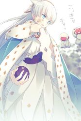 Rule 34 | 1girl, anastasia (fate), anger vein, blue eyes, cape, dirty, dirty face, dress, earrings, echo (circa), fate/grand order, fate (series), hairband, jewelry, long dress, monkey, mudball, silver hair, solo, wiping face