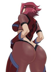 Rule 34 | 1girl, absurdres, adapted costume, ass, ass focus, breasts, code geass, curvy, female focus, from side, highres, huge ass, iwao178, kouzuki kallen, large breasts, red hair, short hair, solo, taimanin (series), taimanin suit, thighs, white background