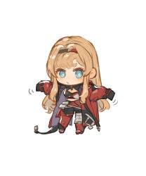 Rule 34 | 1girl, blonde hair, blue eyes, boots, chibi, granblue fantasy, hairband, highres, jacket, long hair, midriff, motion lines, open clothes, open jacket, oversized clothes, oversized jacket, shimatani azu, sidelocks, sleeves past wrists, zeta (granblue fantasy), zeta (grand) (granblue fantasy)
