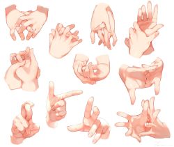Rule 34 | cracking knuckles, disembodied hand, finger gun, fingernails, highres, interlocked fingers, original, ryota (ry o ta), signature, simple background, white background
