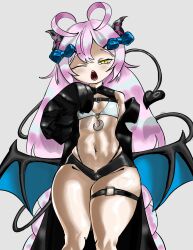 Rule 34 | akugaki koa, bow, bra, demon horns, demon tail, fang, fang out, fangs, head wings, horns, idol corp, jewelry, long sleeves, maggmarl, maggmarl, necklace, oversized clothes, pink hair, skin tight, skindentation, sleepy, tail, thick thighs, thigh strap, thighs, underwear, virtual youtuber, wings