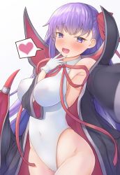 Rule 34 | 1girl, bb (fate), bb (fate) (all), bb (swimsuit mooncancer) (fate), bb (swimsuit mooncancer) (third ascension) (fate), between breasts, black coat, breasts, coat, collared leotard, commentary request, covered navel, cowboy shot, fate/grand order, fate (series), gloves, heart, high heels, highleg, highleg leotard, highres, impossible clothes, large breasts, leotard, long hair, neck ribbon, open clothes, open coat, popped collar, purple eyes, purple hair, reaching, reaching towards viewer, red ribbon, ribbon, selfie, solo, spoken heart, white gloves, white leotard, yuka (lozdead)