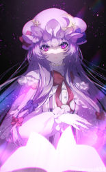 Rule 34 | 1girl, artist name, book, commentary request, crescent, crescent hat ornament, dress, fingernails, frown, hair ribbon, hat, hat ornament, highres, long fingernails, long hair, md5 mismatch, mob cap, patchouli knowledge, purple eyes, purple hair, resolution mismatch, ribbon, soi soi (mixueeee634), source smaller, star (symbol), star hat ornament, striped clothes, striped dress, touhou