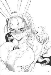 Rule 34 | animal ears, breasts, bunny girl (dq8), censored, cum, dragon quest, dragon quest viii, highres, huge breasts, long hair, nipples, paizuri, penis, rabbit ears, smile, square enix