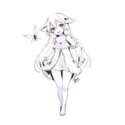 Rule 34 | 1girl, animal ears, barefoot, dated, dress, ejami, fairy, feet, green eyes, league of legends, long hair, looking at viewer, lulu (league of legends), monochrome, open mouth, reaching, reaching towards viewer, signature, simple background, smile, white background
