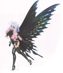 Rule 34 | 1girl, 3d, anne (bravely second), antenna hair, artist request, black footwear, black gloves, black leotard, black thighhighs, blue eyes, boots, bravely default: flying fairy, bravely default (series), bravely second: end layer, butterfly wings, fairy, full body, gloves, high heels, insect wings, leotard, long hair, looking at viewer, pointy ears, silver hair, simple background, smile, solo, standing, standing on one leg, thigh boots, thighhighs, white background, wings