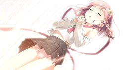 Rule 34 | 1girl, :o, blush, braid, cameltoe, cellphone, closed eyes, detached sleeves, dutch angle, flower, game cg, hair flower, hair ornament, highres, kantoku, midriff peek, navel, non-web source, open mouth, panties, pantyshot, parted lips, phone, pink hair, pink panties, praying, single braid, skirt, solo, standing, underwear, your diary, yua (your diary)