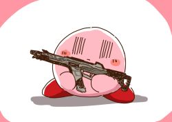 Rule 34 | alien, apex legends, assault rifle, blush, crossover, expressionless, gun, holding, holding gun, holding weapon, kirby, kirby (series), nintendo, r-301 carbine, rifle, shadow, sketch, solo, tentsuyu, weapon, white background