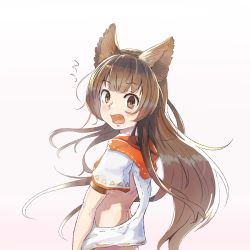 Rule 34 | 1girl, ^^^, animal ears, aster (granblue fantasy), blush, brown eyes, brown hair, gradient background, granblue fantasy, hair ornament, hairclip, highres, kkkaaa4444, long hair, open mouth, solo