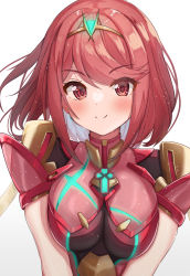 Rule 34 | 1girl, breasts, chest jewel, earrings, headpiece, highres, jewelry, large breasts, nintendo, pyra (xenoblade), red eyes, red hair, short hair, simple background, solo, suicabar72, swept bangs, tiara, white background, xenoblade chronicles (series), xenoblade chronicles 2