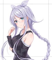 Rule 34 | 1girl, blue eyes, blush, braid, breasts, closed mouth, collarbone, from side, highres, kantai collection, large breasts, long hair, long sleeves, looking at viewer, mole, mole under eye, monoku, official alternate costume, silver hair, single braid, smile, solo, umikaze (kancolle), umikaze kai ni (kancolle), upper body, very long hair