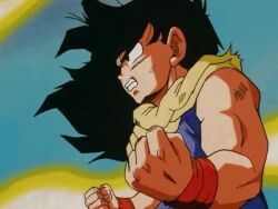 Rule 34 | angry, animated, animated gif, aura, black eyes, black hair, dragon ball, energy, lightning, long hair, muscular, muscular child, scratches, son gohan, tagme