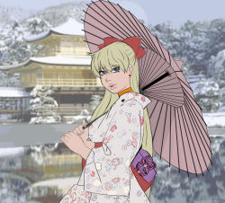 Rule 34 | 1girl, aino minako, bishoujo senshi sailor moon, blonde hair, blue eyes, bow, dante grapes, highres, japanese clothes, kimono, parasol, sailor venus, sketch, umbrella
